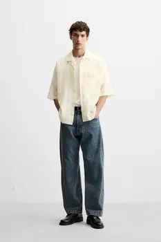 Клетчатая жаккардовая рубашка ZARA, устрично-белый