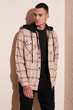 Клетчатая зимняя рубашка стандартного кроя со съемным капюшоном CF24W126985 Buratti, бежевый