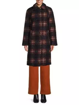 Клетчатое автомобильное пальто Ellen Tracy, темно-синий