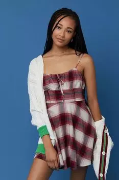 Клетчатое мини-платье на бретельках Forever 21, розовый