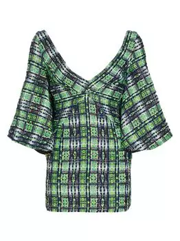 Клетчатое мини-платье с V-образным вырезом Frederick Anderson, зеленый