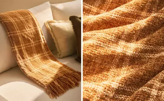 Клетчатое одеяло из синели Zara Home, цвет Tan