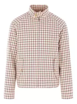 Клетчатое однобортное пальто на молнии VALENTINO GARAVANI, белый