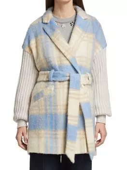 Клетчатое пальто Cinq à Sept с длинными рукавами aretha, голубой