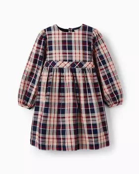 Клетчатое платье для девочек с длинными рукавами Zippy, темно-синий