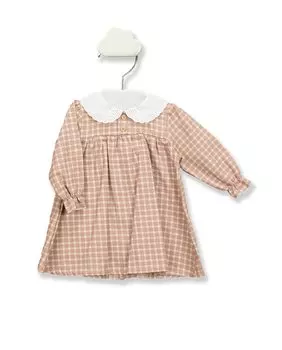 Клетчатое платье для девочки с контрастным воротником BABID, розовый