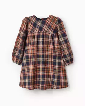 Клетчатое платье для девочки с мятой текстурой Zippy, темно-синий