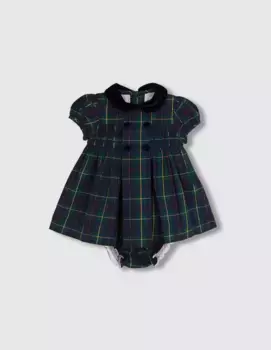 Клетчатое платье для девочки с подгузником в тон Gocco, темно-синий