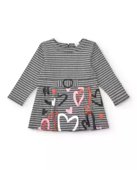 Клетчатое платье для девочки с принтом в виде сердечек и поясом Tuc tuc, черный