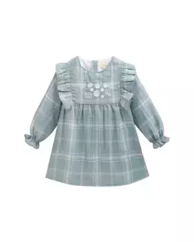 Клетчатое платье для девочки с рюшами Dadati, светло-зеленый