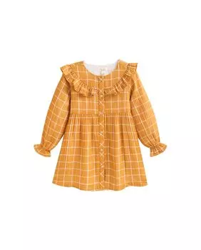Клетчатое платье для девочки с рюшами Dadati, горчичный
