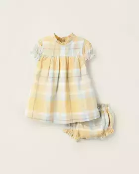 Клетчатое платье для девочки с трусиками в тон Zippy, жёлтый