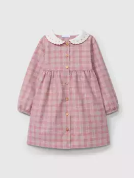 Клетчатое платье для девочки с вышитым воротником Laranjinha, красный