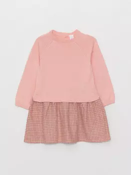 Клетчатое платье для маленьких девочек с круглым вырезом LCW baby, розовый