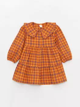 Клетчатое платье для маленьких девочек с воротником Bebe LCW baby, оранжевый плед