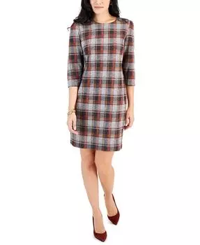 Клетчатое платье-футляр Petite с рукавами до локтя Connected, оранжевый