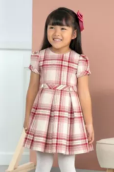 Клетчатое платье миди из шерсти Abel & Lula, фуксия