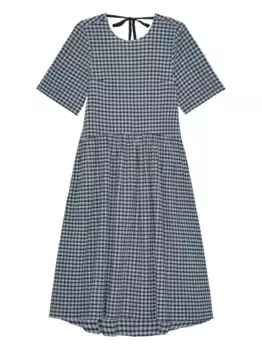 Клетчатое платье миди из сирсакера GANNI, синий