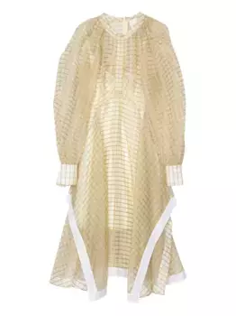 Клетчатое платье миди с рукавами-фонариками 3.1 Phillip Lim, нейтральный