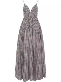 Клетчатое платье миди со сборками Rosetta Getty, черный