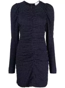 Клетчатое платье мини из сирсакера GANNI, синий