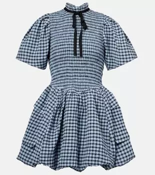 Клетчатое платье-мини из жатой ткани Ganni, Soft Chambray