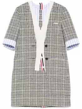 Клетчатое платье мини с эффектом тромплей THOM BROWNE, нейтральный