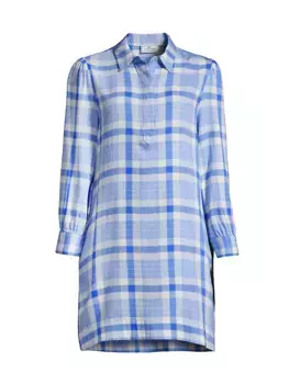 Клетчатое платье-рубашка из смесового хлопка Vineyard Vines, синий