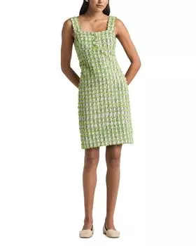 Клетчатое платье с бахромой St. John, зеленый