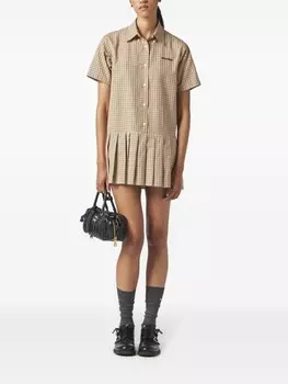 Клетчатое платье со складками Miu Miu, бежевый