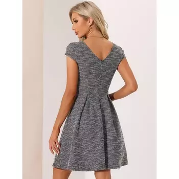 Клетчатое твидовое платье для женщин с круглым вырезом и короткими рукавами, винтажные плиссированные платья трапециевидной формы ALLEGRA K, цвет Black Brown