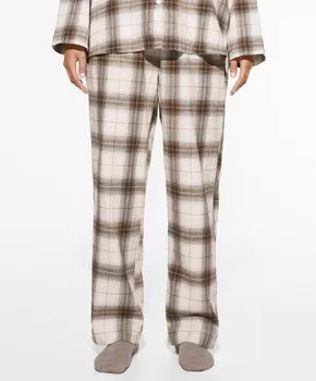 Клетчатые брюки из 100% хлопка Oysho, мокко