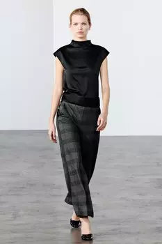 Клетчатые брюки с поясом ZARA, серый мергель