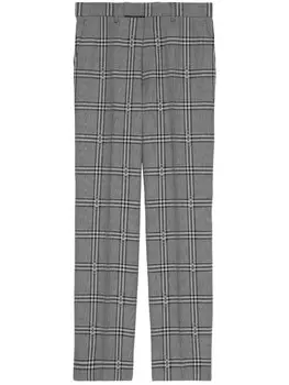 Клетчатые брюки строгого кроя с пряжкой Horsebit Gucci, серый