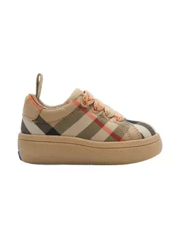 Клетчатые хлопковые кроссовки Burberry Kids, нейтральный