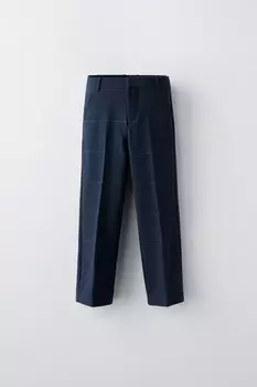 Клетчатые костюмные брюки ZARA, темно-синий