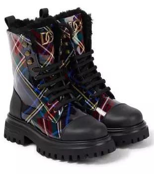 Клетчатые кожаные ботинки Dolce&Gabbana Kids, цвет tartan fdo blu navy