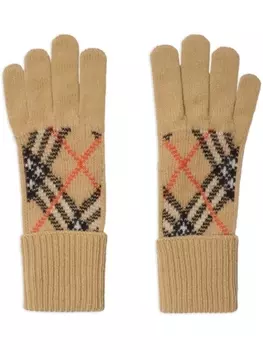 Клетчатые перчатки Burberry из кашемира, серый