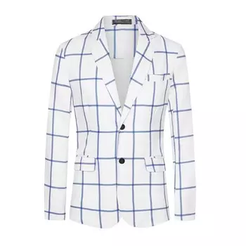 Клетчатые пиджаки для мужчин, спортивное пальто контрастного цвета с лацканами и двумя пуговицами Lars Amadeus, белый