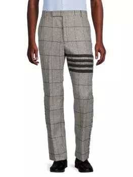 Клетчатые шерстяные брюки Thom Browne, цвет Light Grey
