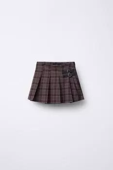Клетчатые шорты-бермуды с пряжками ZARA, цвет Dark pink