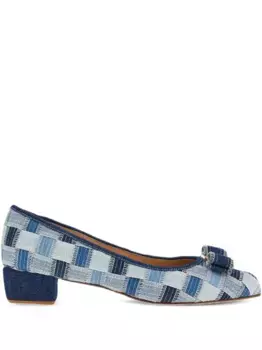 Клетчатые туфли Varina на блочном каблуке Ferragamo, синий