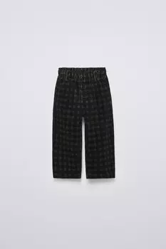 Клетчатые вельветовые брюки ZARA, черный/зеленый