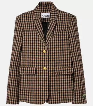 Клетчатый блейзер Ganni, Chicory Coffee