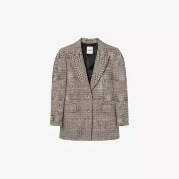Клетчатый блейзер Mina с объемными плечами Sandro, цвет bruns