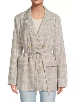 Клетчатый двубортный пиджак Olivia с поясом Free People, цвет Beige Multi