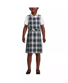 Клетчатый джемпер до колена в школьной форме для маленьких девочек Lands' End, белый