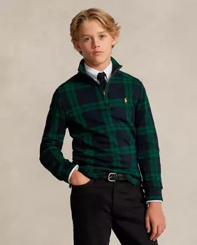 Клетчатый хлопковый свитер для мальчика Polo Ralph Lauren, зеленый