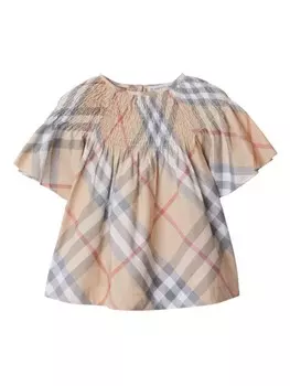 Клетчатый хлопковый топ Burberry Kids, нейтральный цвет