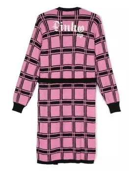 Клетчатый кардиган с поясом Pinko Kids, розовый/черный